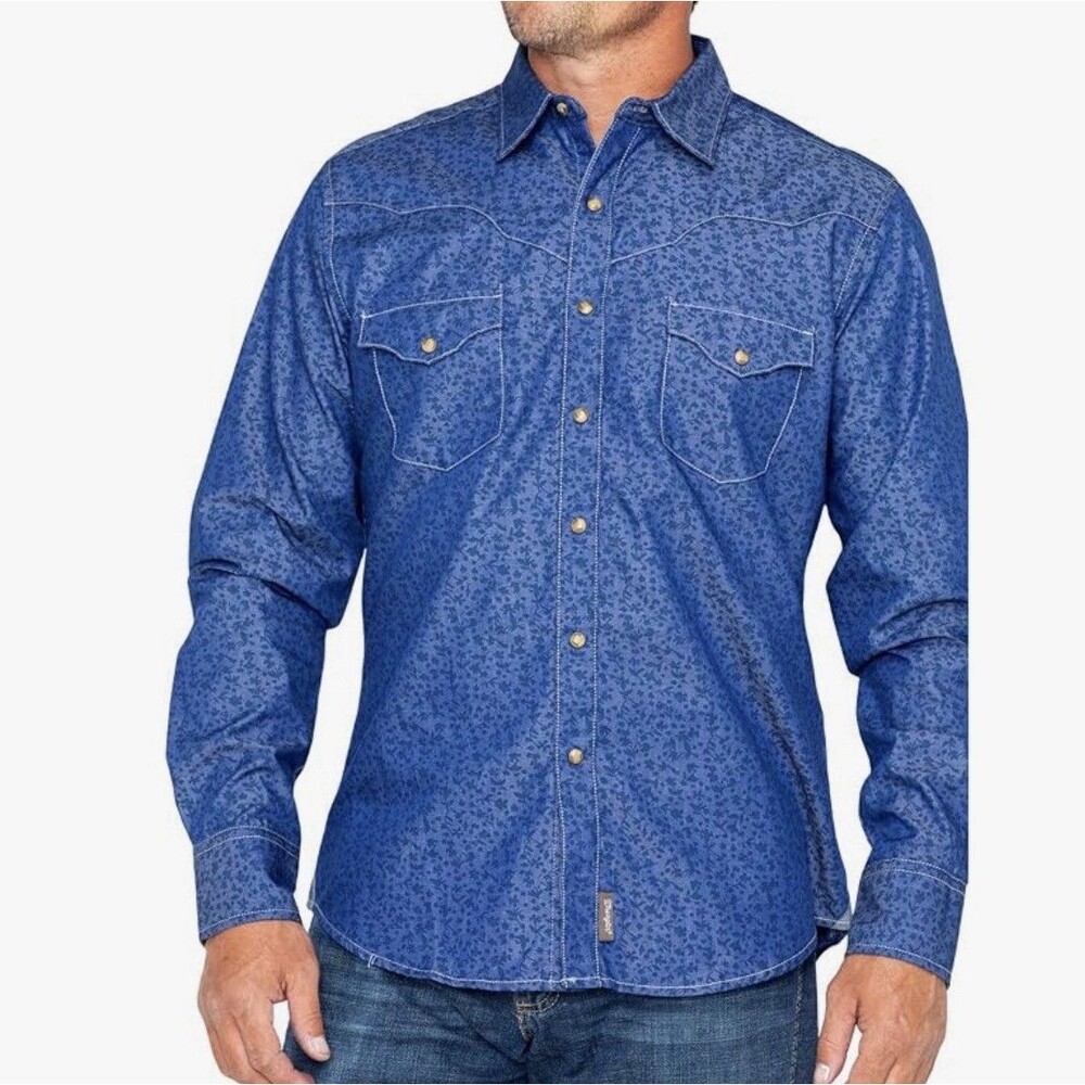 Wrangler Retro Western Shirt Mens XL Blue Pearl Snap Cowboy Country Concert